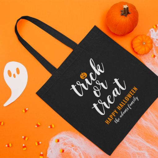 Trick or Treat Modern Script Custom Halloween Tote Bag | Zazzle