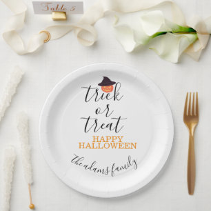 Trick or Treat Modern Script Halloween Paper Plates