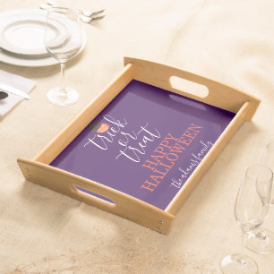 Trick or Treat Modern Script Halloween  Serving Tray