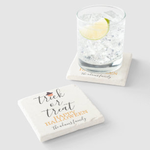 Trick or Treat Modern Script Halloween Stone Coaster