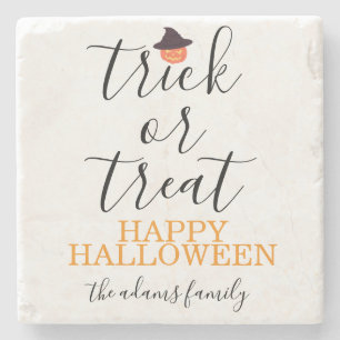 Trick or Treat Modern Script Halloween  Stone Coaster