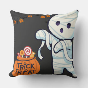 Trick or Treat Mummy Halloween Candy Fun Kids shir Throw Pillow