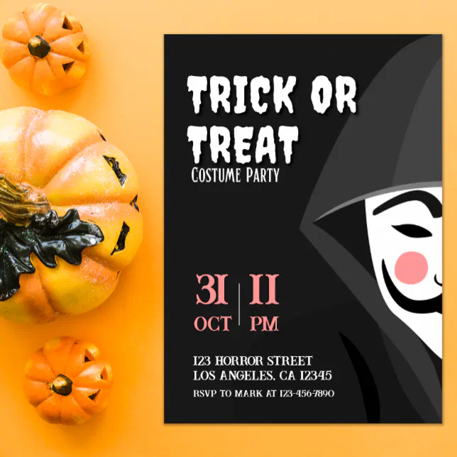 Trick or Treat Mysterious Halloween Costume Party Invitation | Zazzle