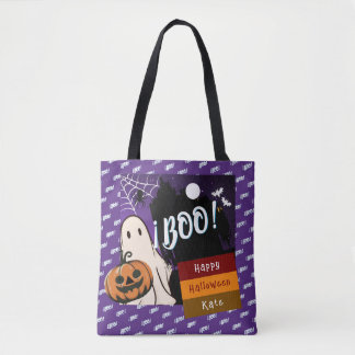 trick or treat,name persolalized halloween pink tote bag
