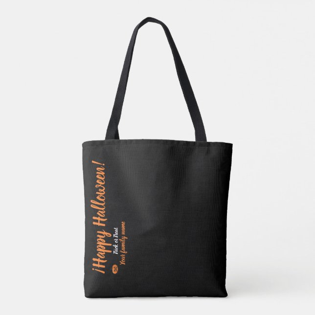 trick or treat,name personalized, happy halloween! tote bag (Back)