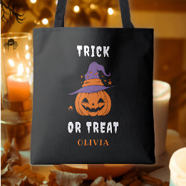 Trick Or Treat Name Pumpkin Personalized Halloween Tote Bag
