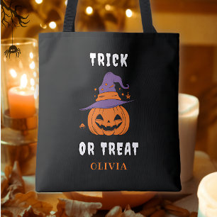 Trick Or Treat Name Pumpkin Personalized Halloween Tote Bag