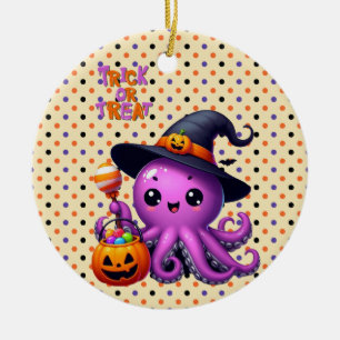 Trick or Treat Octopus Halloween Ceramic Ornament