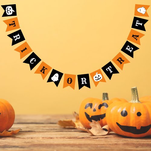 Trick or Treat Orange and Black Halloween Pattern Bunting Flags