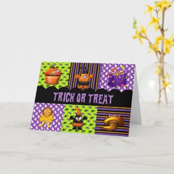 Trick Or Treat Orange And Purple Halloween Card | Zazzle