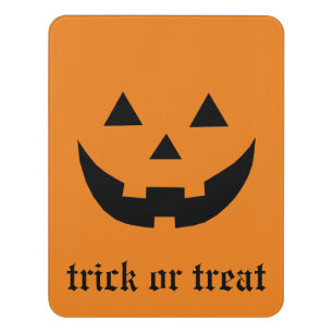 Trick or treat orange Jack o lantern pumpkin face Door Sign