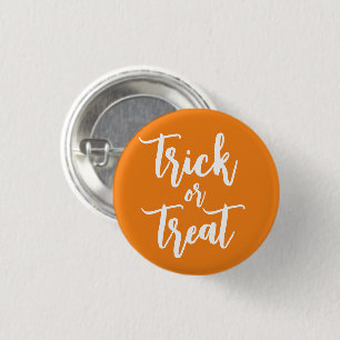 Trick or Treat orange white script cute Halloween Button