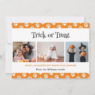Trick or Treat Paws Pet Orange Photo Halloween Holiday Card