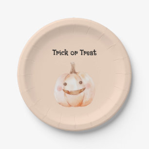 Trick or Treat Peach Pumpkin Halloween Paper Plates