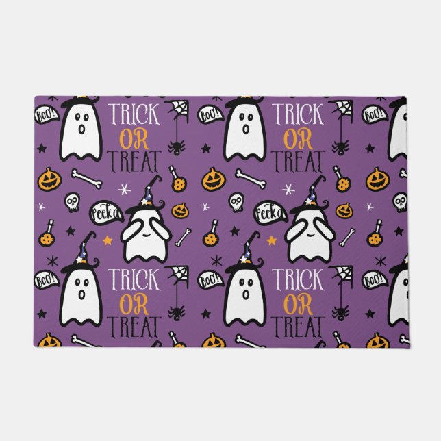 Trick Or Treat Peek a Boo! Ghost Happy Halloween Doormat (Front)