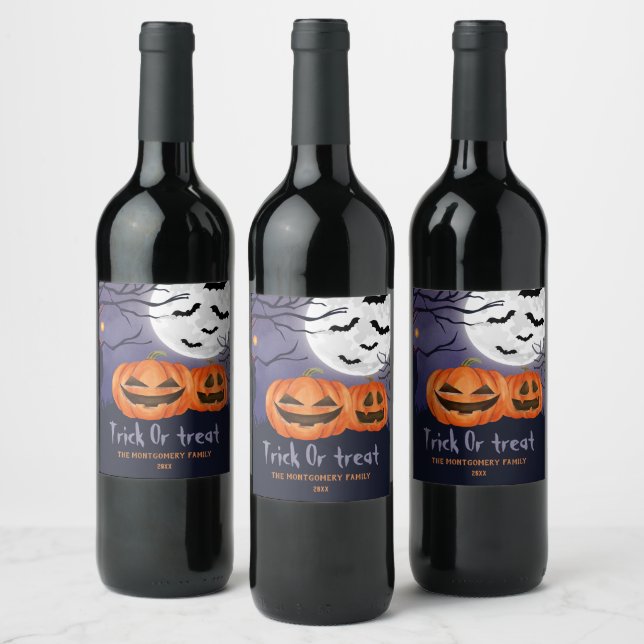 Trick or treat Personalized Name Halloween Party Wine Label (Bottles)