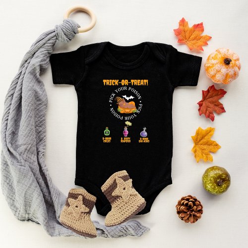 Trick or Treat Pick Your Poison Funny Baby Bodysuit