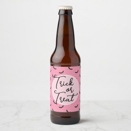 Trick Or Treat Pink Bats Halloween Beer Bottle Label