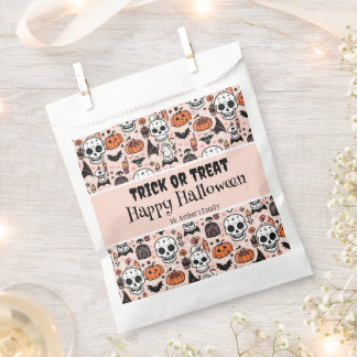 Trick or Treat Pink Halloween Custom Family Name Favor Bag