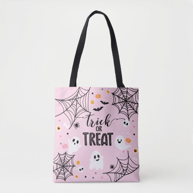 Trick or Treat Pink Halloween Tote Bag (Front)