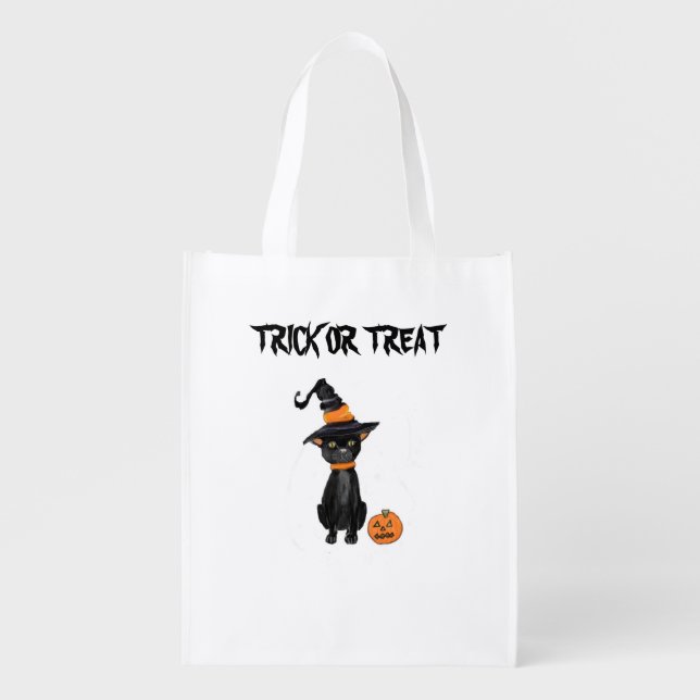 Trick or treat pumpkin and black cat bag  (Front)