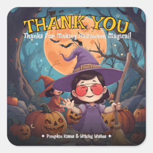 Trick or Treat Pumpkin Cute Witch Halloween Square Sticker