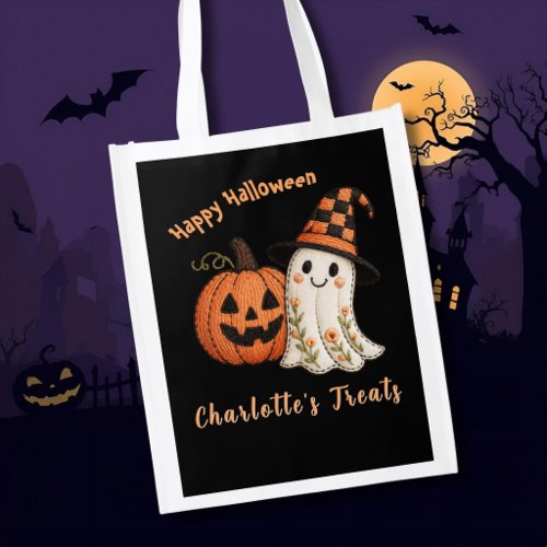 Trick or Treat Pumpkin Ghost Halloween Grocery Bag