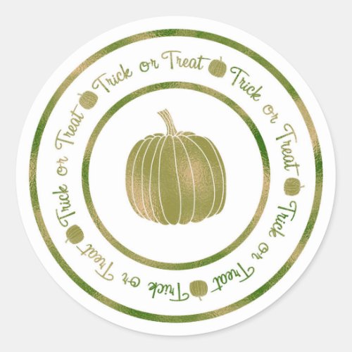 Trick or Treat  Pumpkin Green Glam Halloween Classic Round Sticker