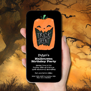 Trick or Treat Pumpkin Halloween Birthday Invitation