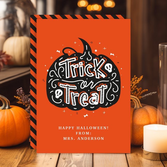 Trick or Treat Pumpkin Halloween Classroom Card (Creator Uploaded)