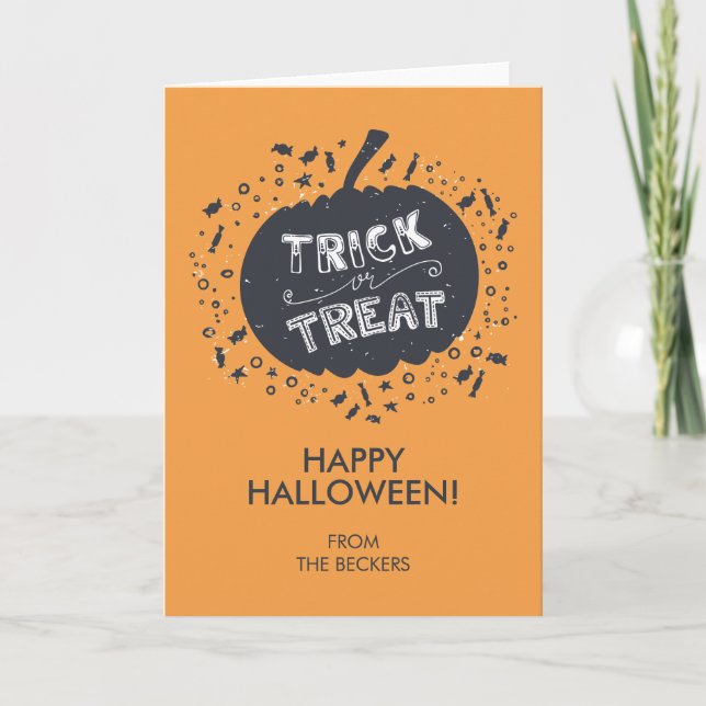 Trick Or Treat Pumpkin Halloween Greeting Card (Front)