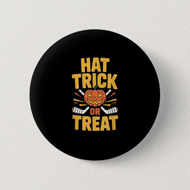 Trick Or Treat Pumpkin Halloween Ice Hockey  Button (Front)