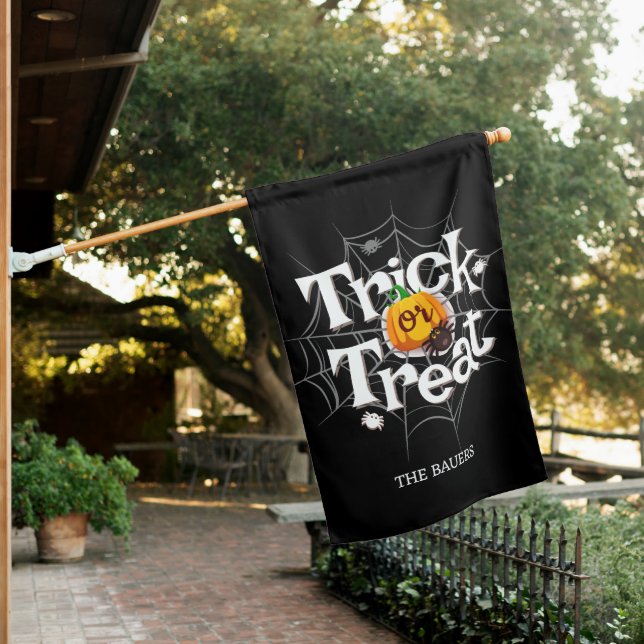Trick Or Treat Pumpkin Halloween Personalized House Flag (In SItu)