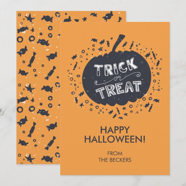 Trick Or Treat Pumpkin Happy Halloween Card (Front/Back)