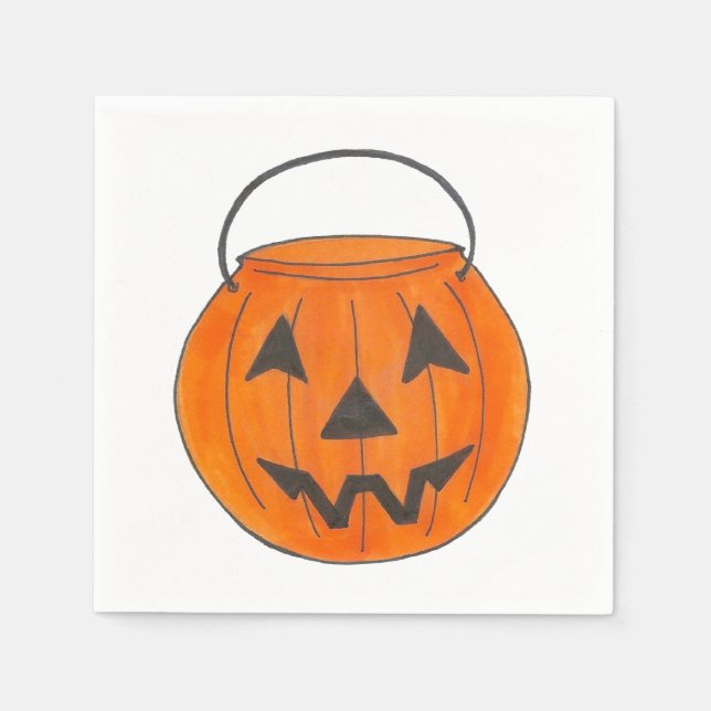 Trick or Treat Pumpkin Jack o' Lantern Halloween Paper Napkins (Front)