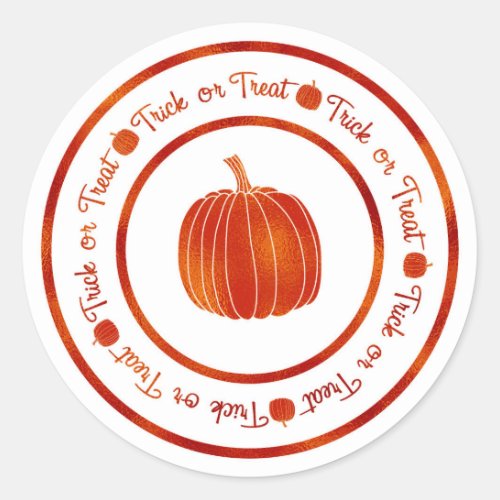 Trick or Treat  Pumpkin Orange Glam Halloween Classic Round Sticker