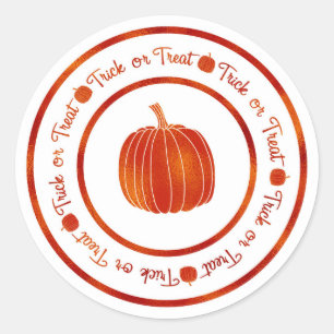 Trick or Treat & Pumpkin Orange Glam Halloween Classic Round Sticker