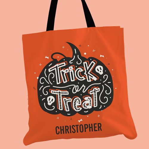 Trick Or Treat Pumpkin Personalized Halloween Tote Bag