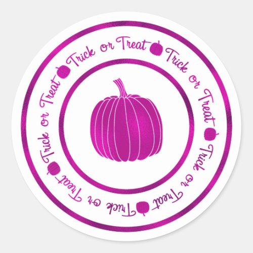 Trick or Treat  Pumpkin Purple Glam Halloween Classic Round Sticker