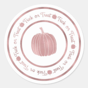 Trick or Treat & Pumpkin Rose Gold Glam Halloween Classic Round Sticker