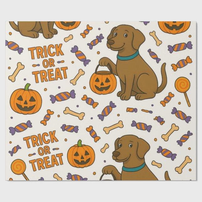 Trick-or-Treat Pup Halloween Wrapping Paper (Flat)