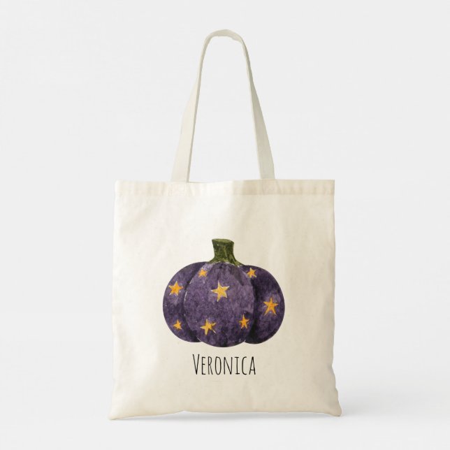 Trick or Treat Purple Pumpkin Halloween Tote Bag (Back)