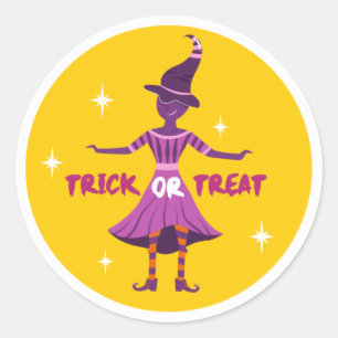 Trick or Treat Purple Witch Halloween Classic Round Sticker