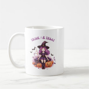 Trick or Treat Purple Witch Pumpkins & Bats Coffee Mug