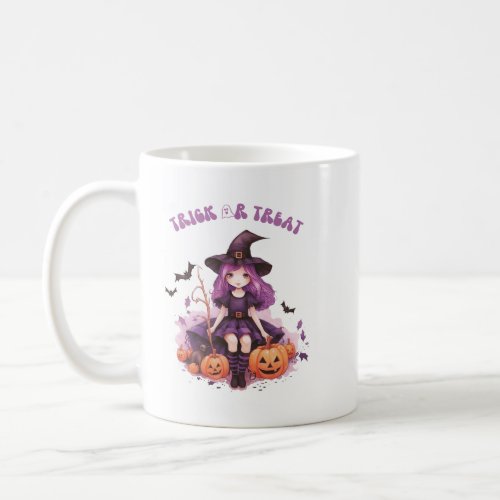 Trick or Treat Purple Witch Pumpkins  Bats Coffee Mug