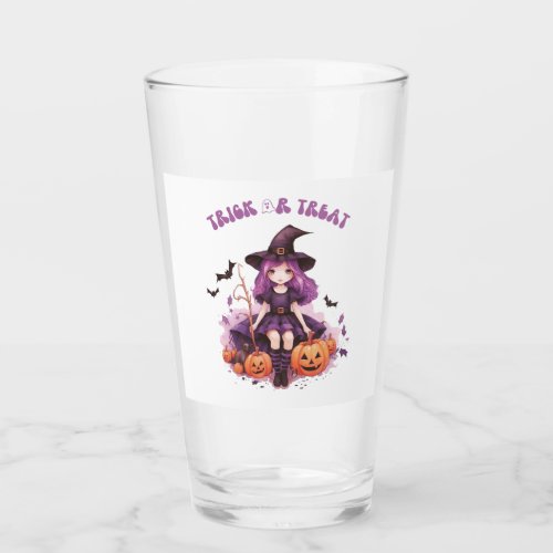 Trick or Treat Purple Witch Pumpkins  Bats Glass