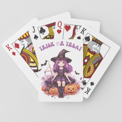 Trick or Treat Purple Witch Pumpkins  Bats Playing Cards