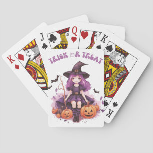 Trick or Treat Purple Witch Pumpkins & Bats Poker Cards