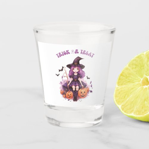 Trick or Treat Purple Witch Pumpkins  Bats Shot Glass