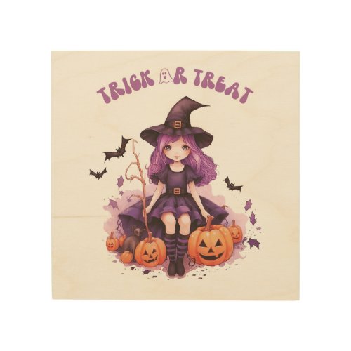 Trick or Treat Purple Witch Pumpkins  Bats Wood Wall Art